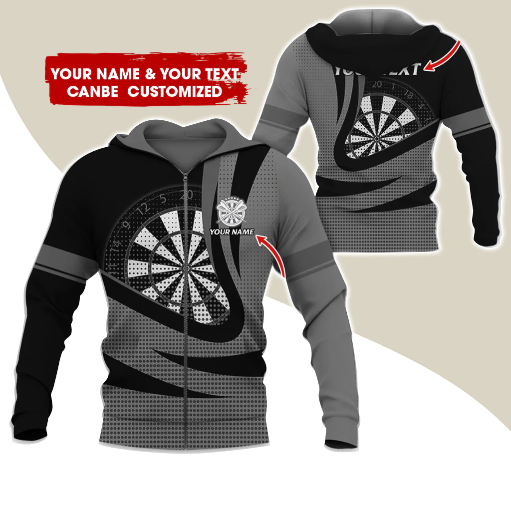 Custom Name & Text Darts Premium Zip Hoodie, Customized Name Polka Dots Darts Zip Hoodie For Men & Women - Gift For Darts Lovers, Darts Players - Image 11