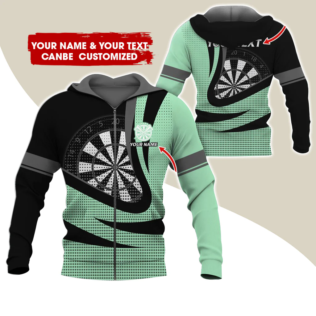 Custom Name & Text Darts Premium Zip Hoodie, Customized Name Polka Dots Darts Zip Hoodie For Men & Women - Gift For Darts Lovers, Darts Players - Image 2