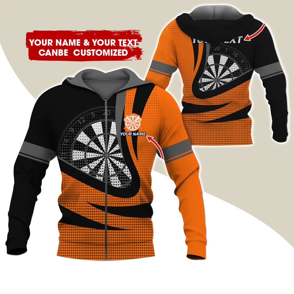 Custom Name & Text Darts Premium Zip Hoodie, Customized Name Polka Dots Darts Zip Hoodie For Men & Women - Gift For Darts Lovers, Darts Players - Image 6