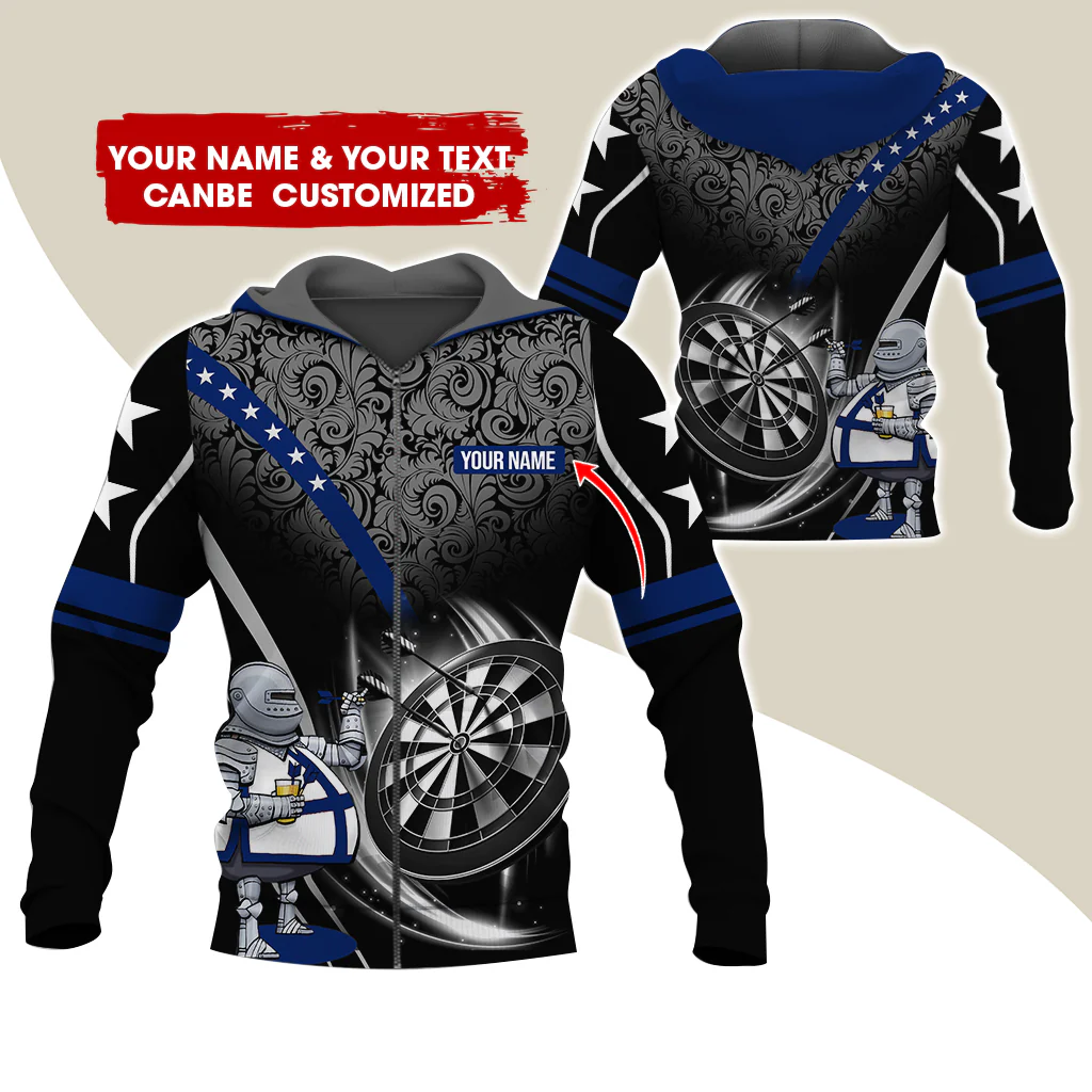 Custom Name & Text Darts Premium Zip Hoodie, Personalized Throwing Dad Darts Zip Hoodie For Men & Women - Gift For Darts Lovers, Darts Players - Image 3