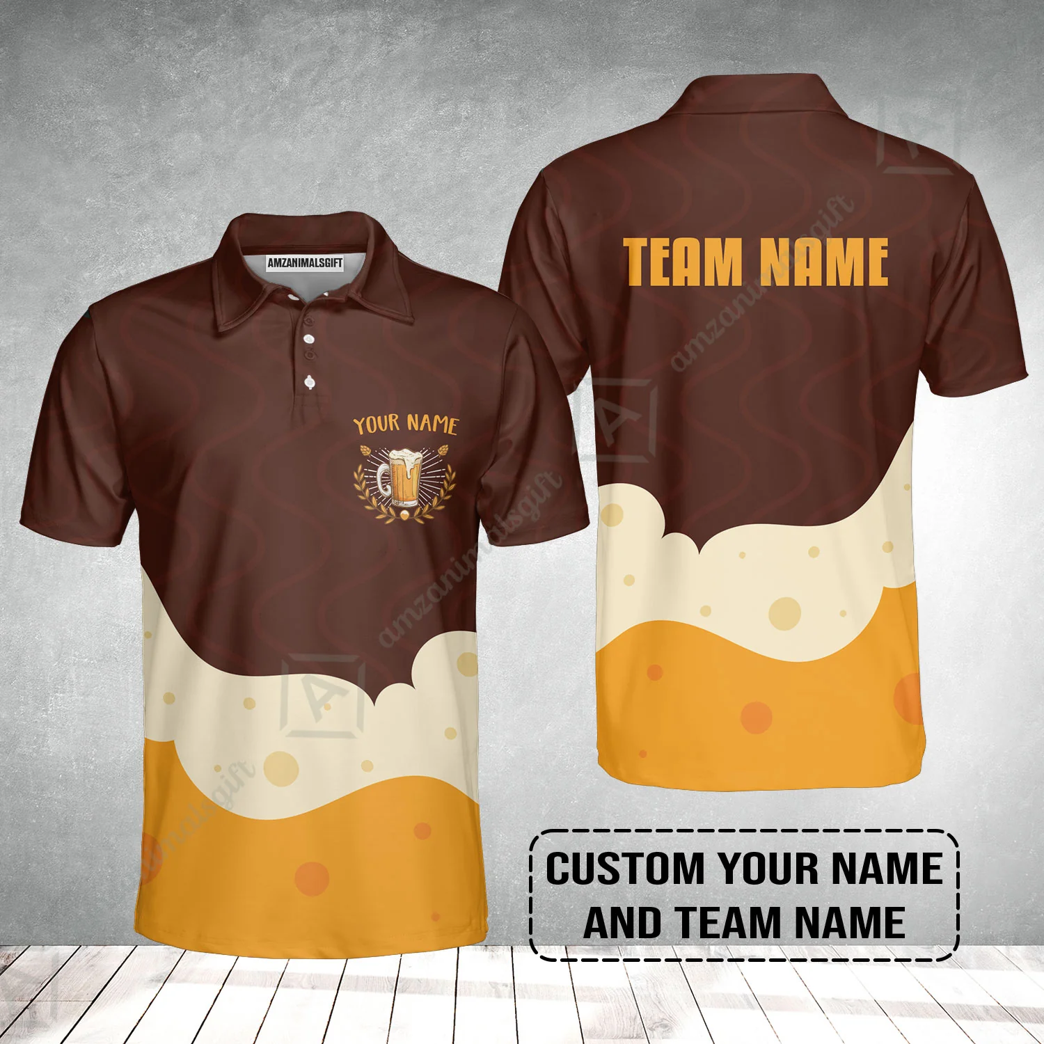 Custom Orange Brown Beer Pattern Design Oktoberfest Beer Festival Performance Polo Shirt - Image 2