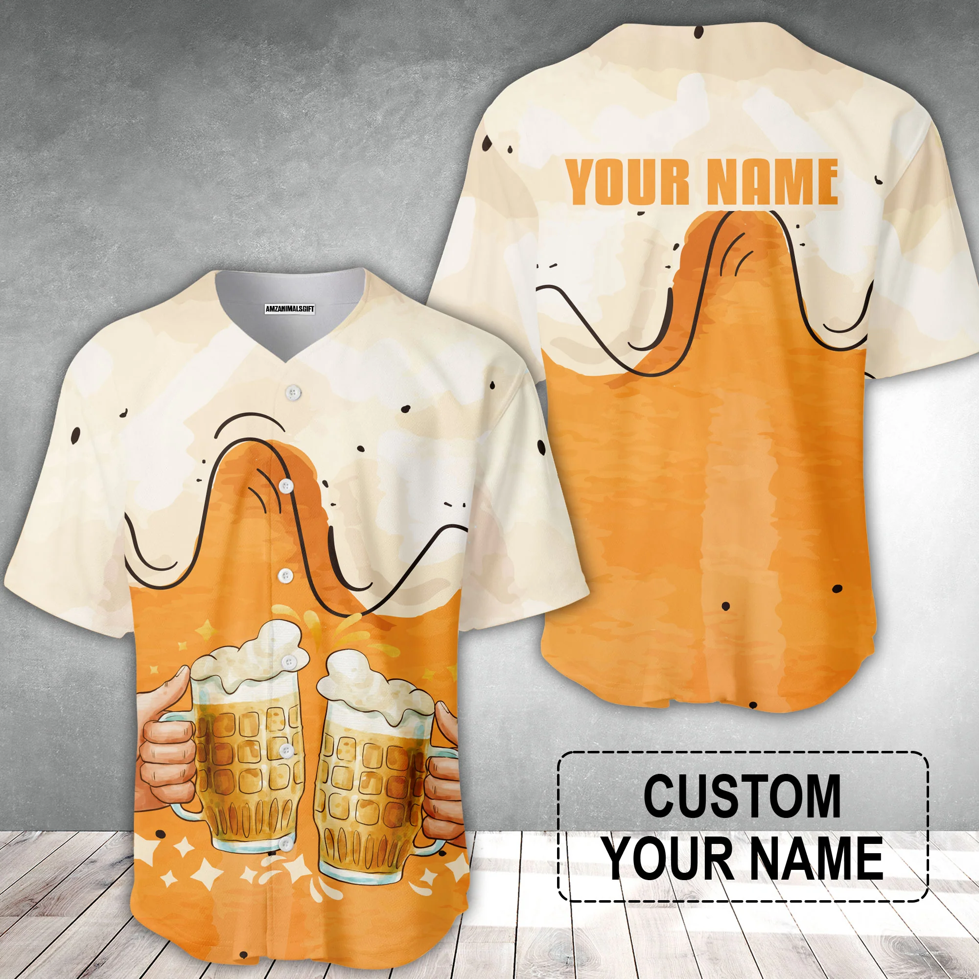 Custom Orange Cream Pattern Beer Pattern Design Oktoberfest Beer Festival Performance Baseball Jersey - Image 2