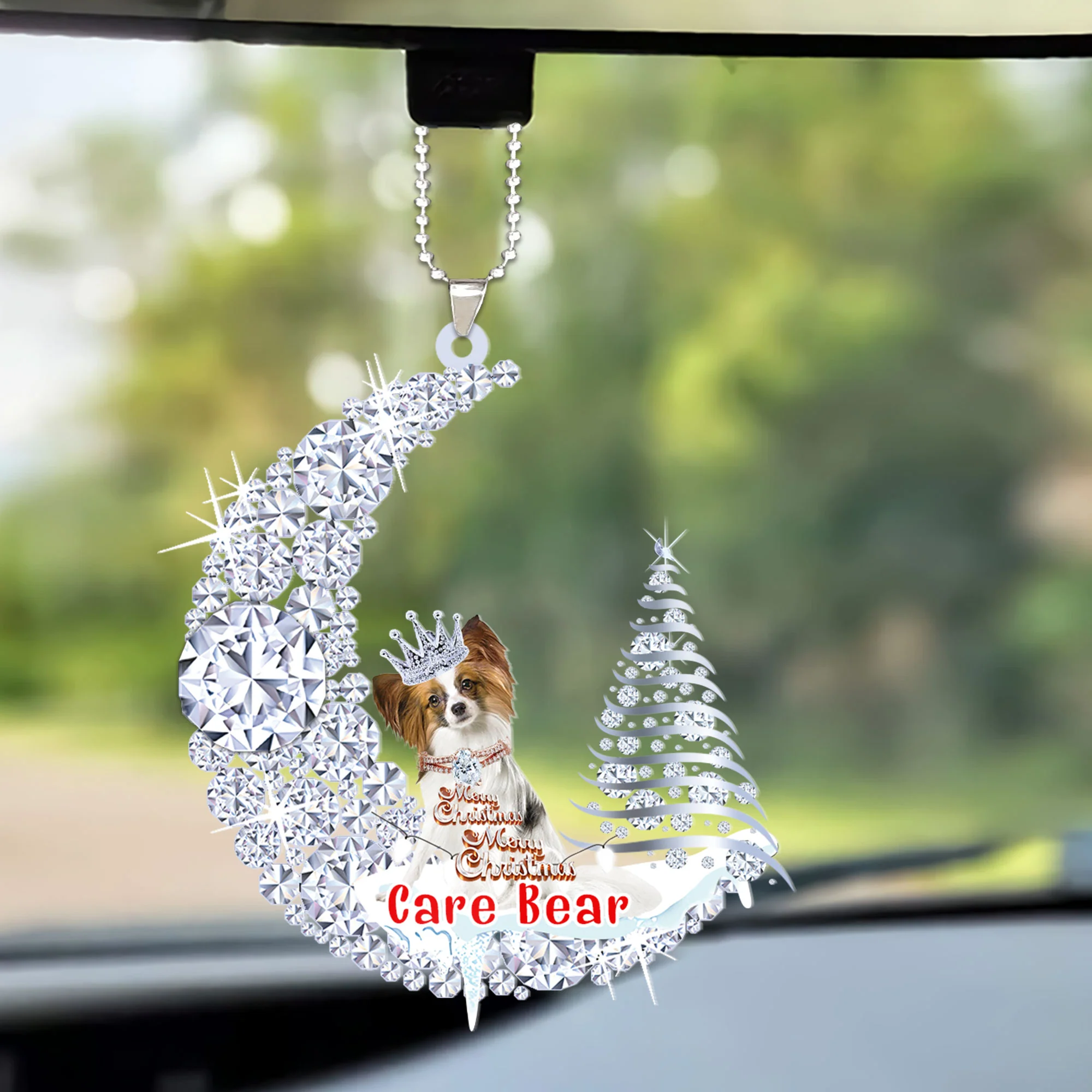Custom Papillon Diamond Moon Merry Christmas Mica Ornament - Best Gift For Dog Lovers, Dog Owners - Image 3