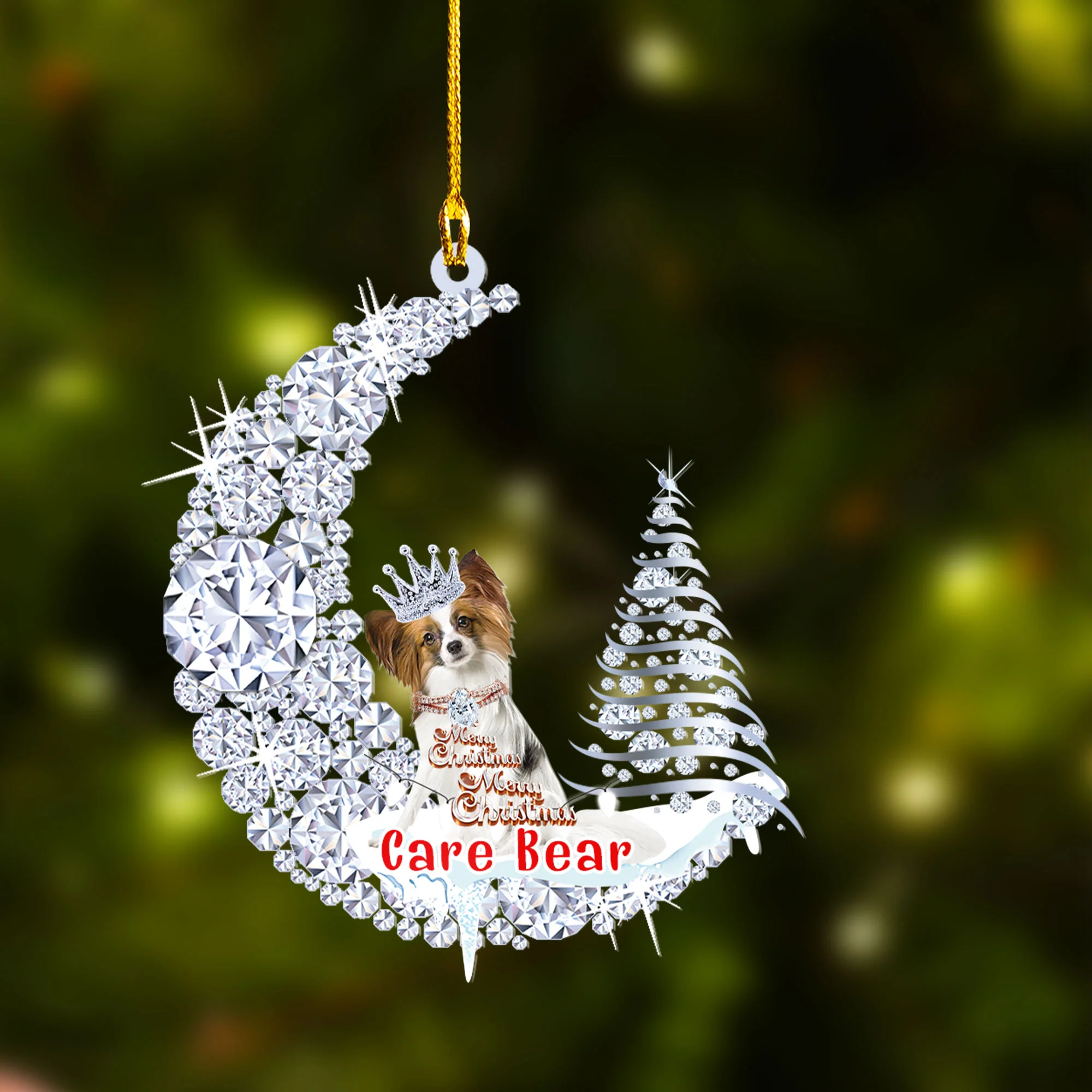 Custom Papillon Diamond Moon Merry Christmas Mica Ornament - Best Gift For Dog Lovers, Dog Owners - Image 2