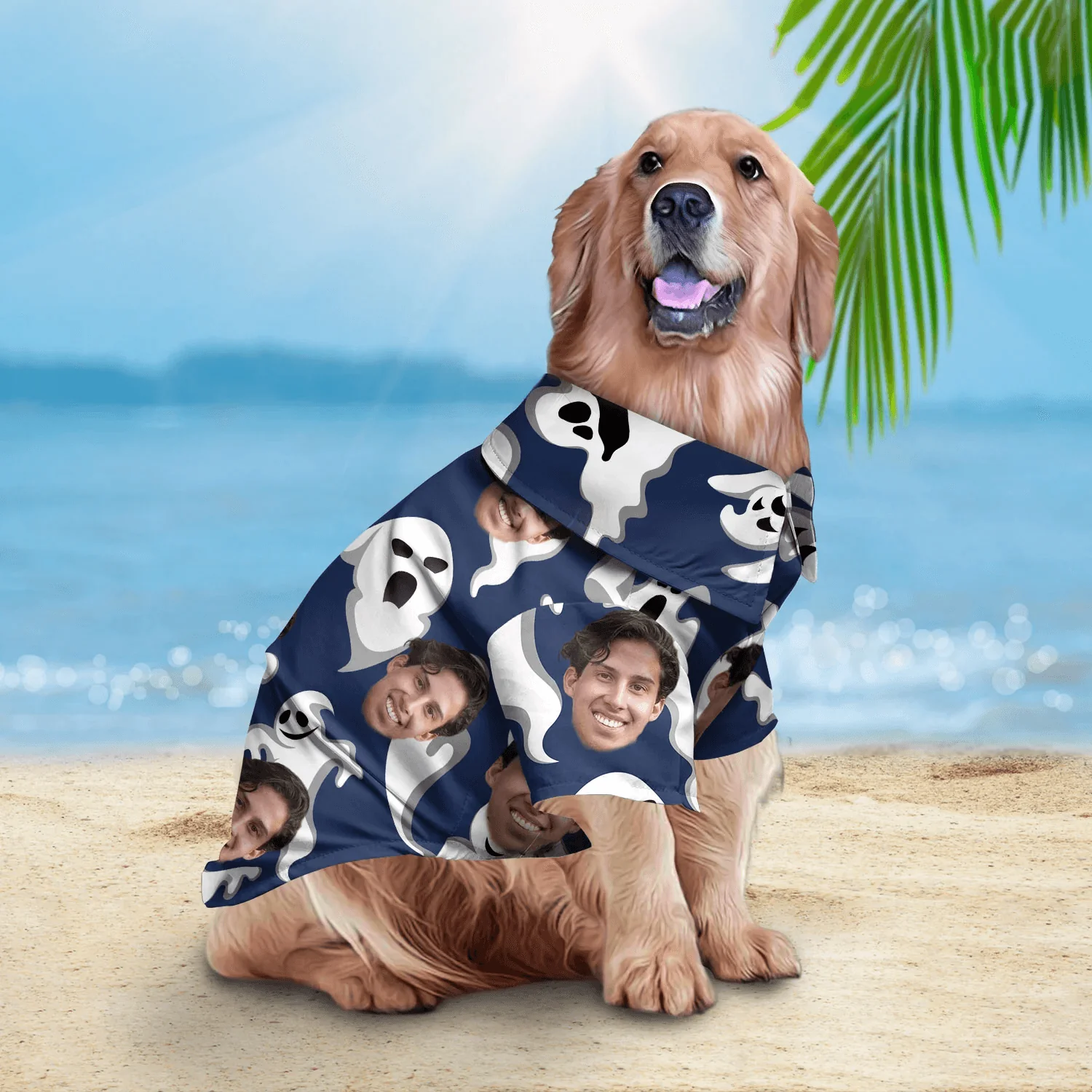 Custom Pet Dog Hawaiian shirt - Custom Photo Pet Ghost Navy Pattern Personalized Hawaiian Shirt For Pet - Perfect Gift For Pet, Dog lovers, Cat Lovers - Image 3