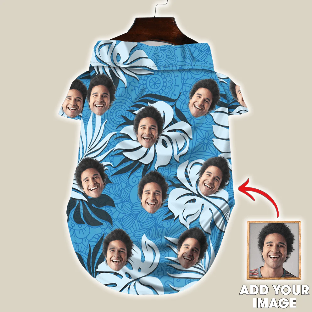 Custom Pet Dog Hawaiian shirt - Custom Photo Pet Leaves & Flowers Blue Pattern Personalized Hawaiian Shirt For Pet - Perfect Gift For Pet Lovers - Image 2