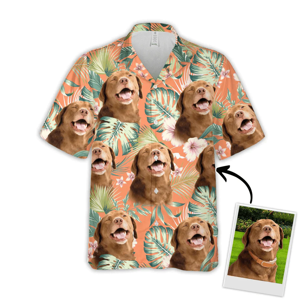 Custom Pet Dog Hawaiian shirt - Custom Photo Pet Leaves & Flowers Pattern Carrot Personalized Hawaiian Shirt - Perfect Gift For Animal Lovers, Friend, Family
