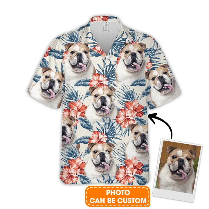 Custom Pet Dog Hawaiian Shirt - Custom Photo Pet Leaves & Flowers Pattern White Color Personalized Hawaiian Shirt - Perfect Gift For Animal Lovers, Friend, Family - Image 2