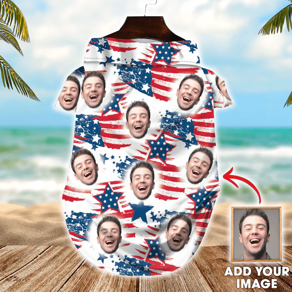 Custom Pet Dog Hawaiian shirt - Custom Photo Pet Red & Blue Pattern Personalized Hawaiian Shirt For Pet - Perfect Gift For Pet, Dog lovers, Cat Lovers