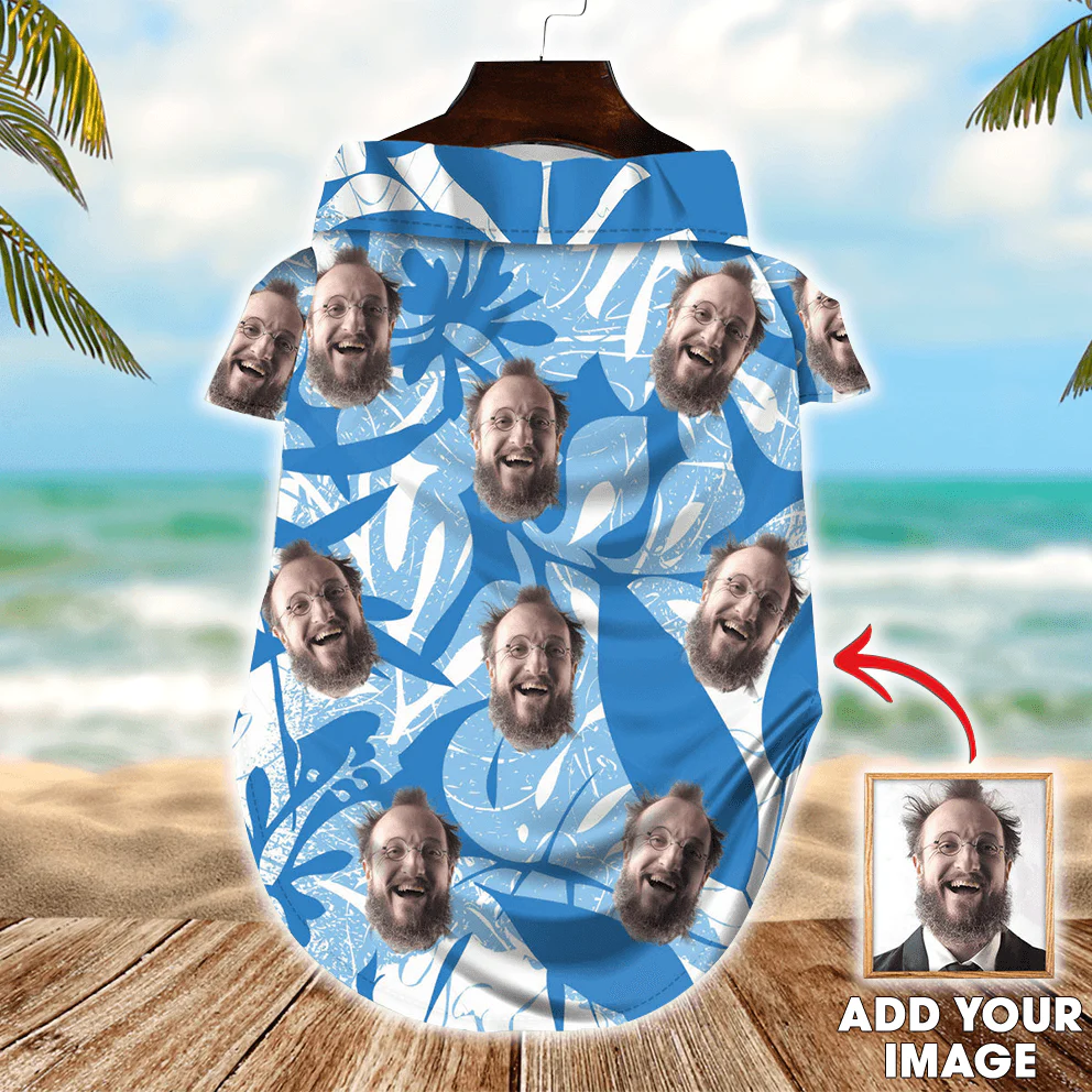 Custom Pet Dog Hawaiian shirt - Custom Photo Pet Tropical Leaves Blue Pattern Personalized Hawaiian Shirt For Pet - Perfect Gift For Pet Lovers