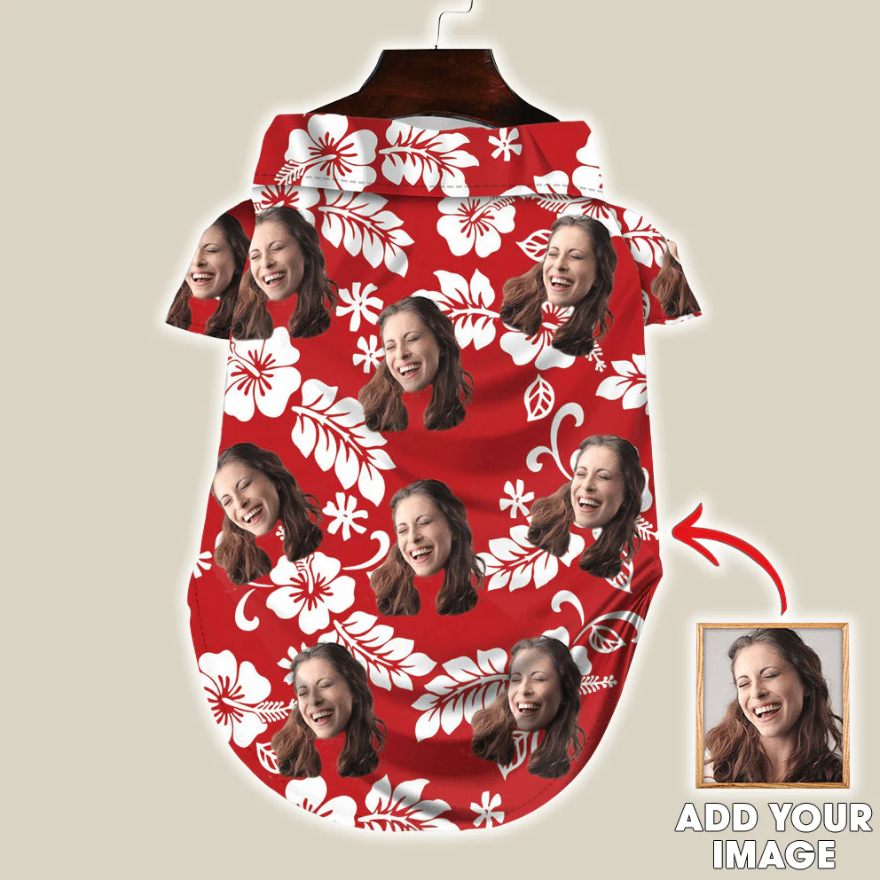 Custom Pet Dog Hawaiian shirt - Custom Photo Pet Tropical Leaves Red Pattern Personalized Hawaiian Shirt For Pet - Perfect Gift For Pet Lovers - Image 2