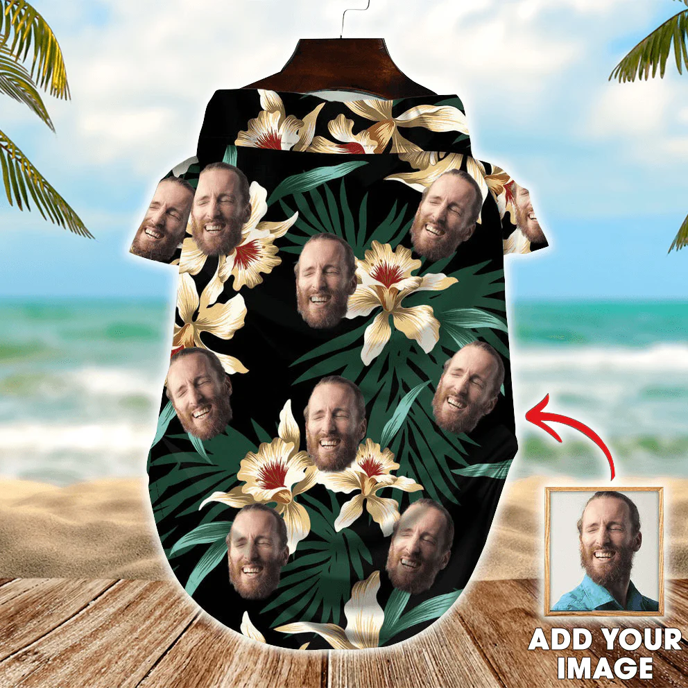 Custom Pet Dog Hawaiian Shirt - Personalized Photo Pet Floral And Dark Green Pattern Pet Hawaiian Shirt For Pet - Perfect Gift For Pet, Dog lovers, Cat Lovers