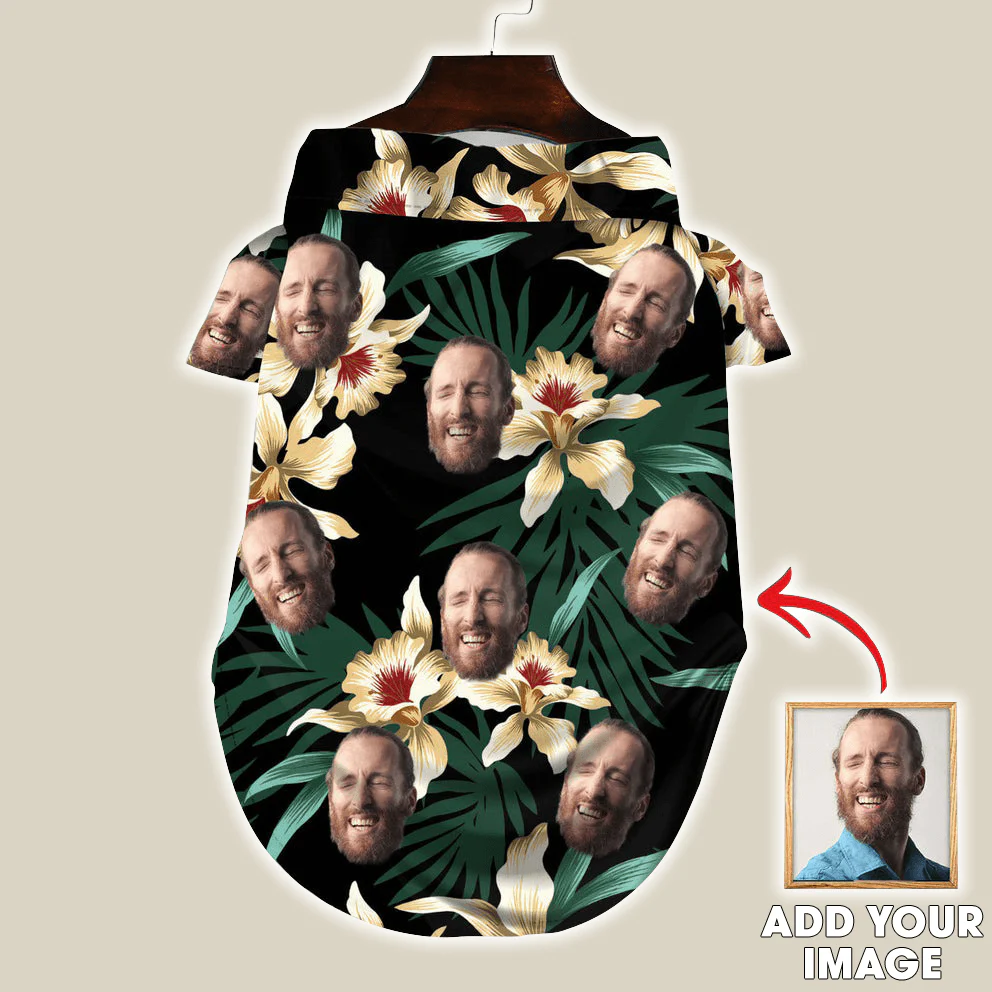 Custom Pet Dog Hawaiian Shirt - Personalized Photo Pet Floral And Dark Green Pattern Pet Hawaiian Shirt For Pet - Perfect Gift For Pet, Dog lovers, Cat Lovers - Image 2