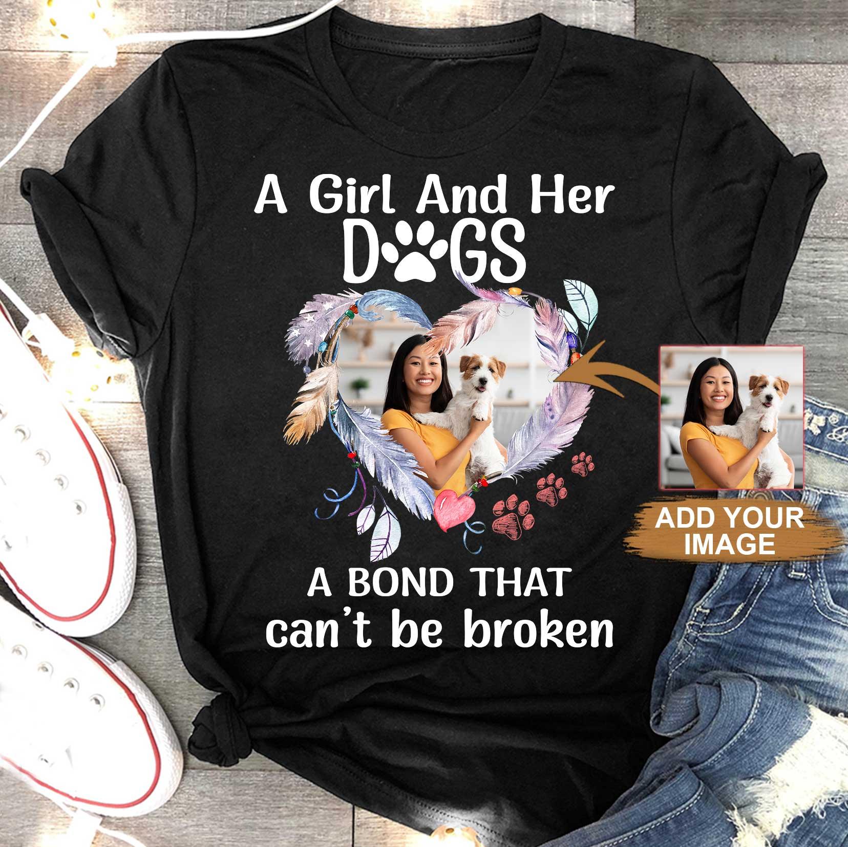 Custom Pet Dog Unisex T Shirt - Customize Photo A Girl And Her Dogs Personalized Unisex T Shirt - Gift For Dog Lovers, Friend, Family