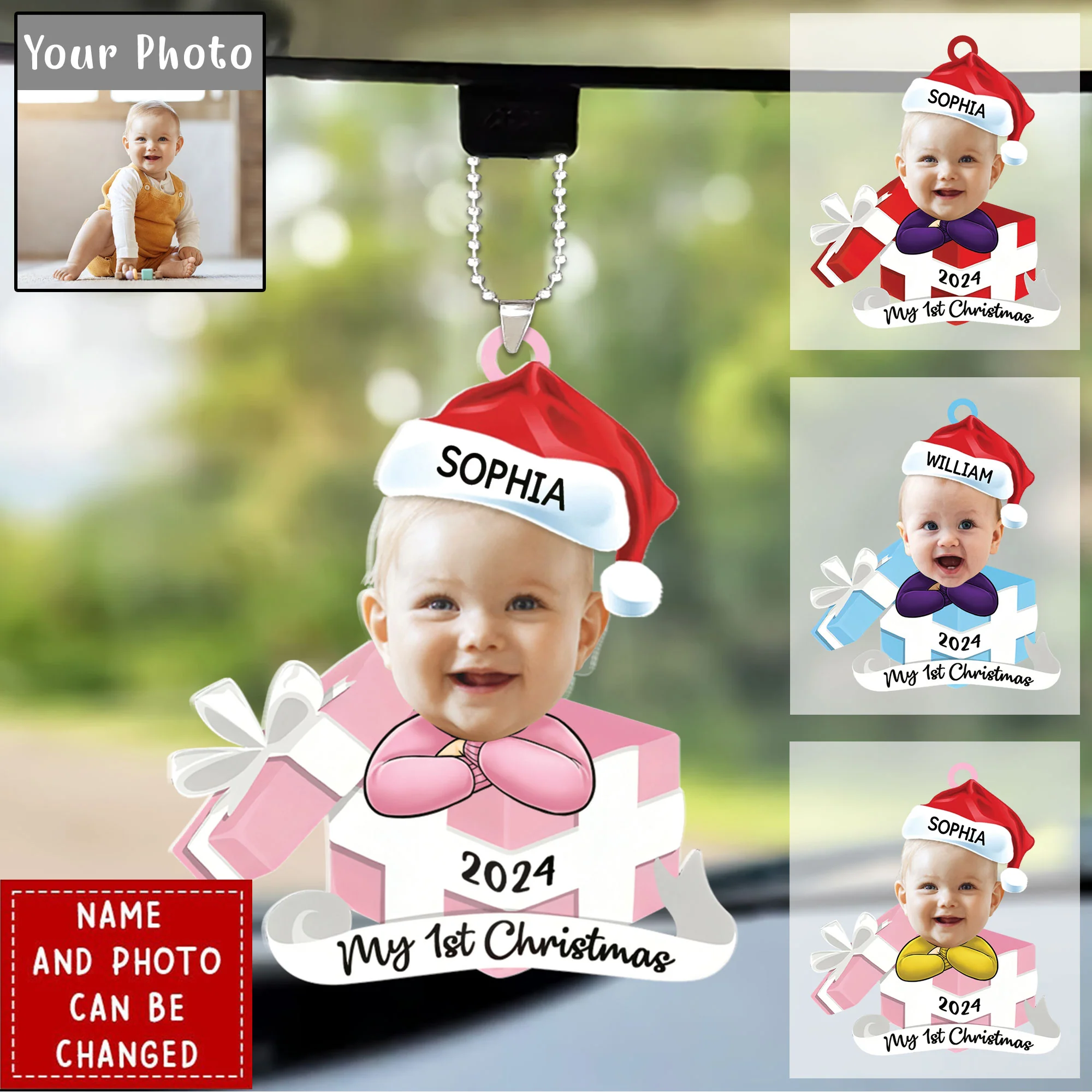 Custom Photo Hi I'm New Here Car Ornament, Family Personalized Car Ornament - Christmas Gift For Baby Kids, Newborn Baby - Image 2