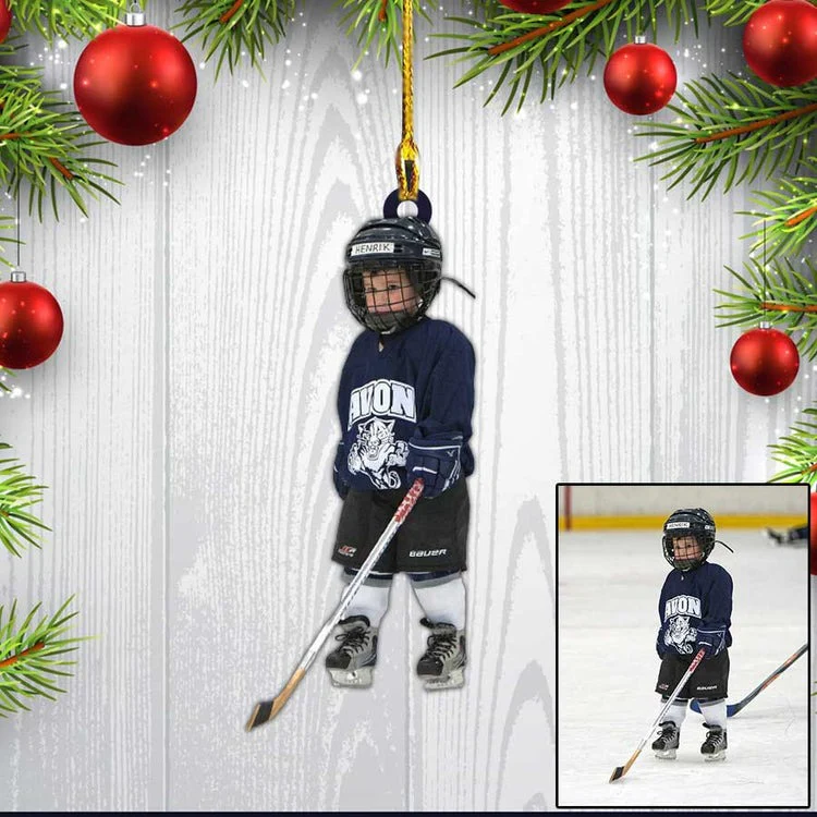Custom Photo Ice Hockey Players Christmas Keychain For Men, Dad Hockey Acrylic Keychain - Image 5