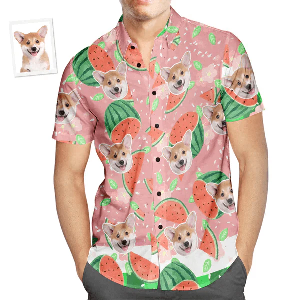 Custom Photo Watermelon Pattern Hawaiian Shirt, Personalized Hawaiian Shirt - Perfect Gift For Animal Lovers, Friends, Family
