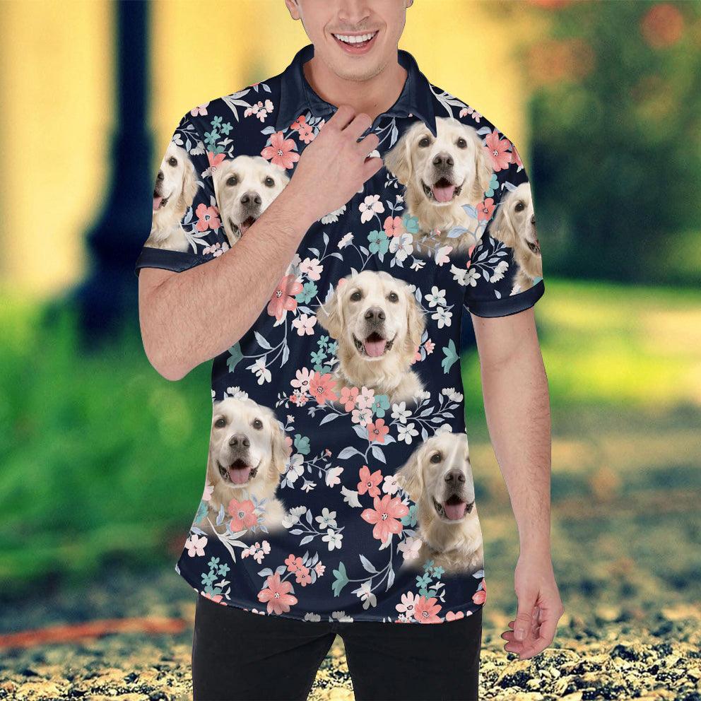 Custom Polo Shirt With Dog Face, Pet Face Polo Shirt, Summer Flower Pattern Personalized Polo Shirt For Dog Dad - Perfect Gift For Men, Dog Lover - Image 2