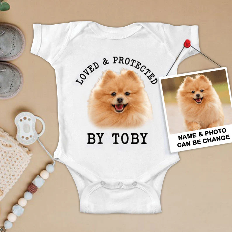 Custom Pomeranian Baby Onesies, Loved & Protected By Custom Dog Newborn Onesies, Personalized Onesies - Perfect Gift For Baby, Baby Gift Onesie - Image 2