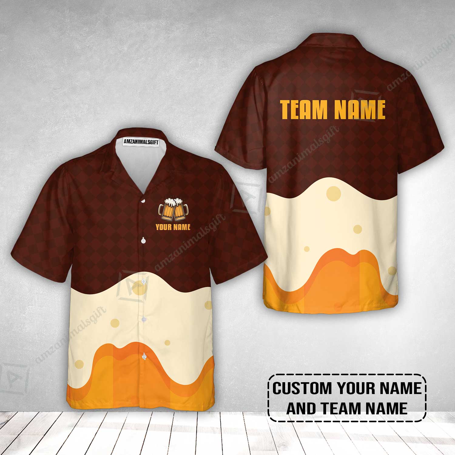 Custom Red Cream Beer Pattern Design Oktoberfest Beer Festival Performance Hawaiian Shirt - Image 2