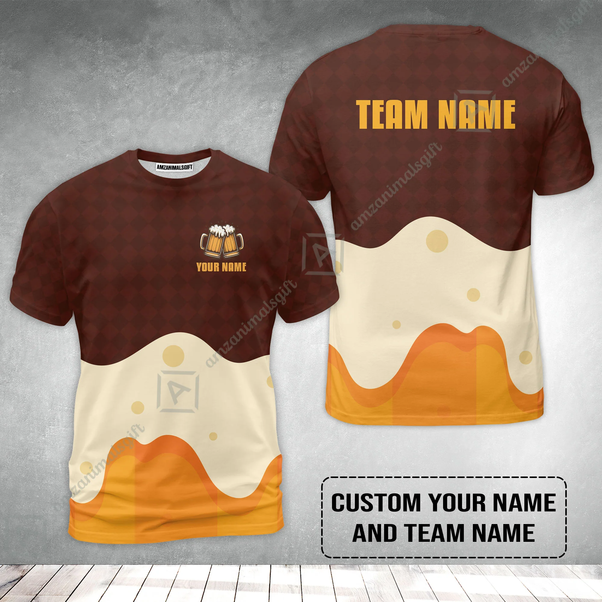 Custom Red Cream Beer Pattern Design Oktoberfest Beer Festival Performance T-Shirt - Image 2