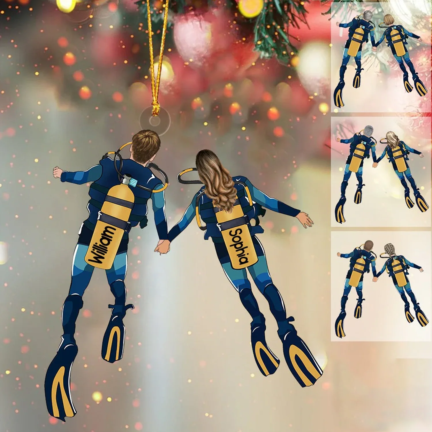 Custom Scuba Diving Partners Christmas Acrylic Ornament Gift For Couples, Lovers - Gift For Diving Lovers