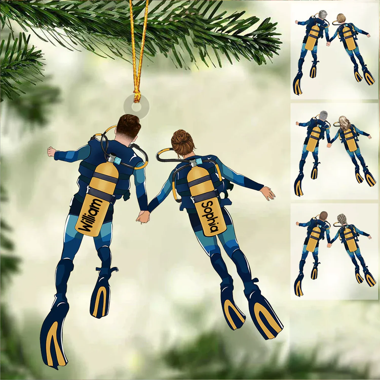 Custom Scuba Diving Partners Christmas Acrylic Ornament Gift For Couples, Lovers - Gift For Diving Lovers - Image 2