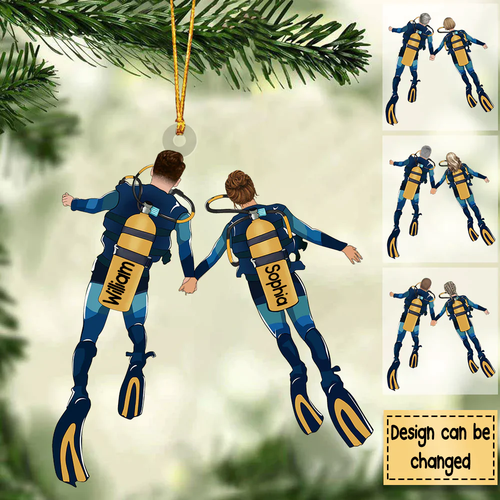 Custom Scuba Diving Partners Christmas Acrylic Ornament Gift For Couples, Lovers - Gift For Diving Lovers - Image 3