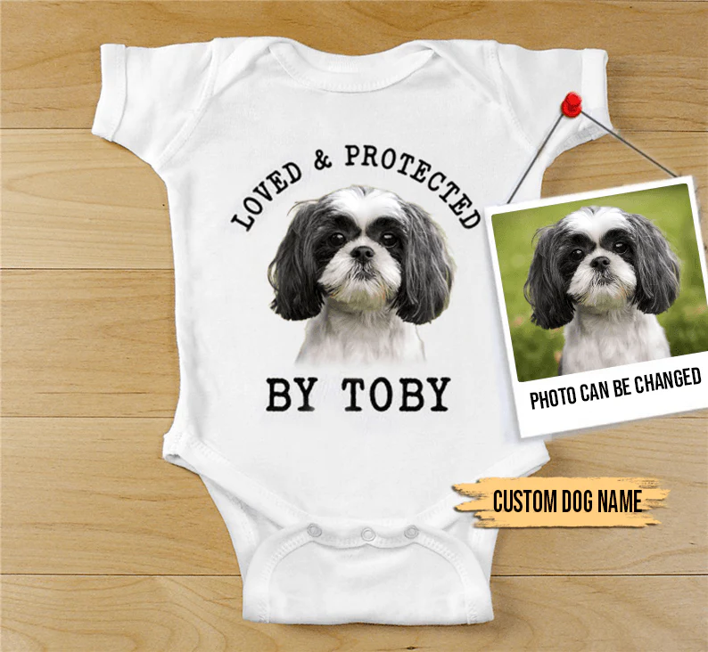 Custom Shih Tzu Baby Onesies, Loved & Protected By Custom Dog Newborn Onesies, Personalized Onesies - Perfect Gift For Baby, Baby Gift Onesie
