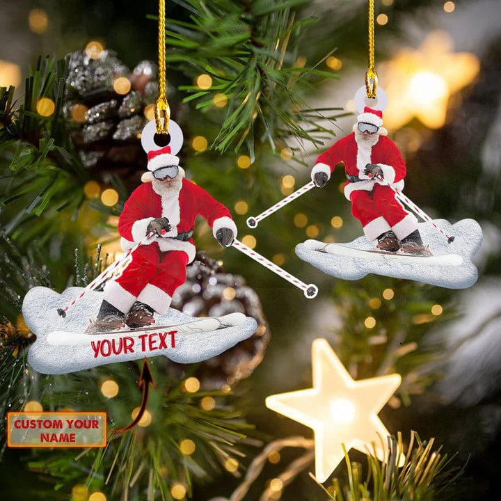 Custom Skiing Acrylic Christmas Ornament, Personalized Santa Skiing Acrylic Ornament Gift For Skiing Lover Skiing Players, Christmas,New Year - Image 2
