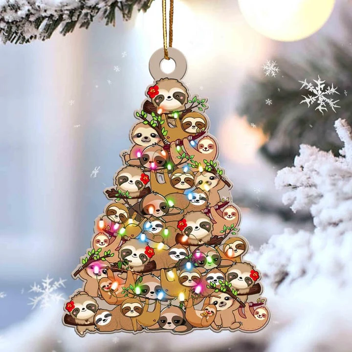 Custom Sloth Acrylic Christmas Ornament, Personalized Sloth Christmas Tree Shaped Christmas Acrylic Ornament for Sloth Lover