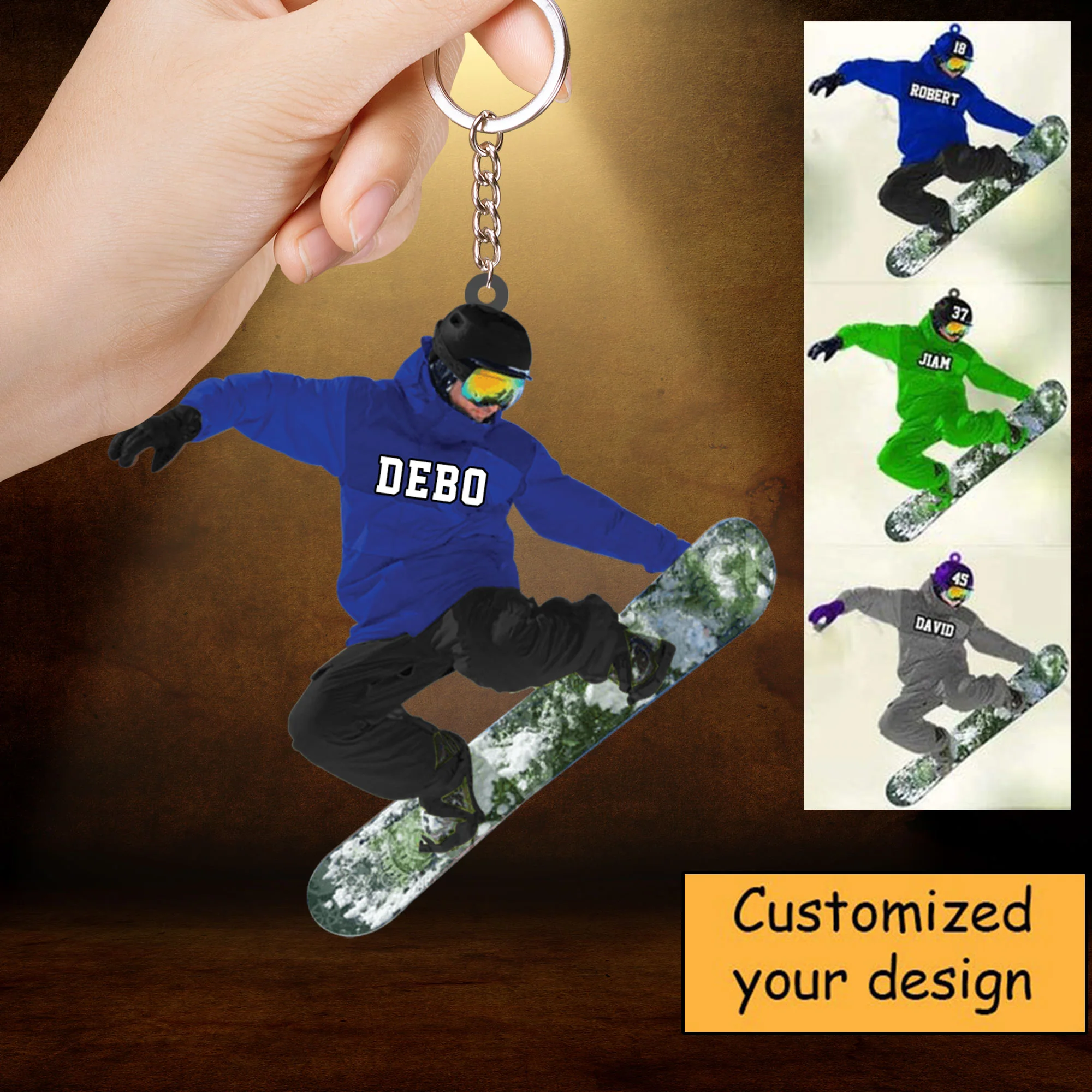 Custom Snowboarding Acrylic Christmas Keychain, Personalized Snowboarding Athletes, Skis Acrylic Keychain For Snowboarding Lover,Christmas - Image 2
