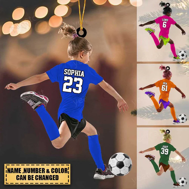 Custom Soccer Acrylic Christmas Ornament, Personalized Little Girl, Kid Soccer Players Ornament For Soccer Lover, Christmas, New Year - Image 2