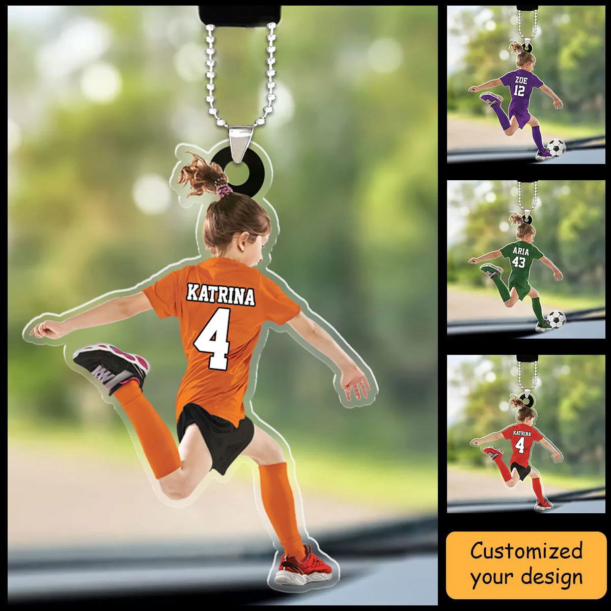 Custom Soccer Christmas Car Ornament, Personalized Little Girl, Kid Soccer Players Car Ornament For Soccer Lover, Christmas, New Year