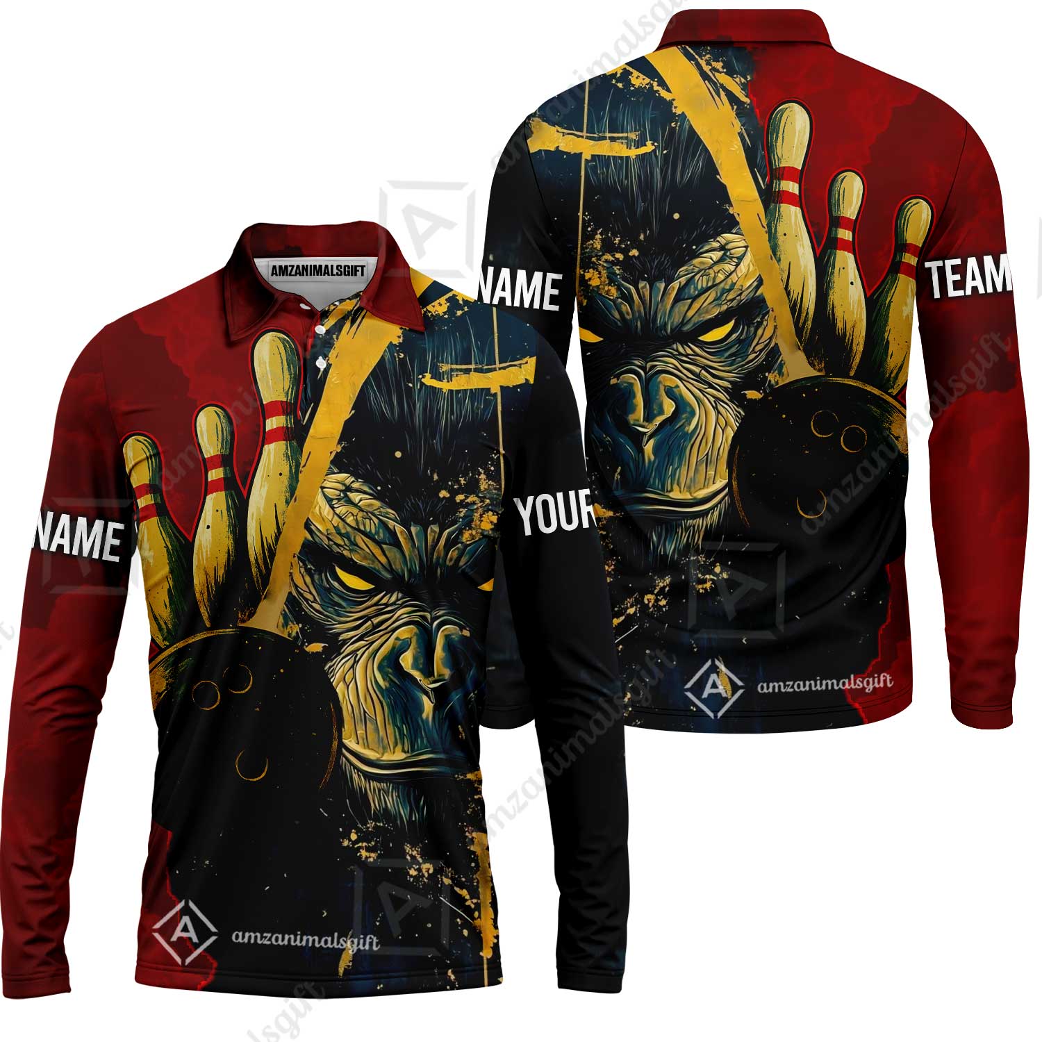Custom Team Name Bowling Team Jersey - Bowling uniforms Godzilla KingKong Pattern Bowling Quarter-Zip Polo Shirts - Uniform Shirt For Bowlers - Image 8