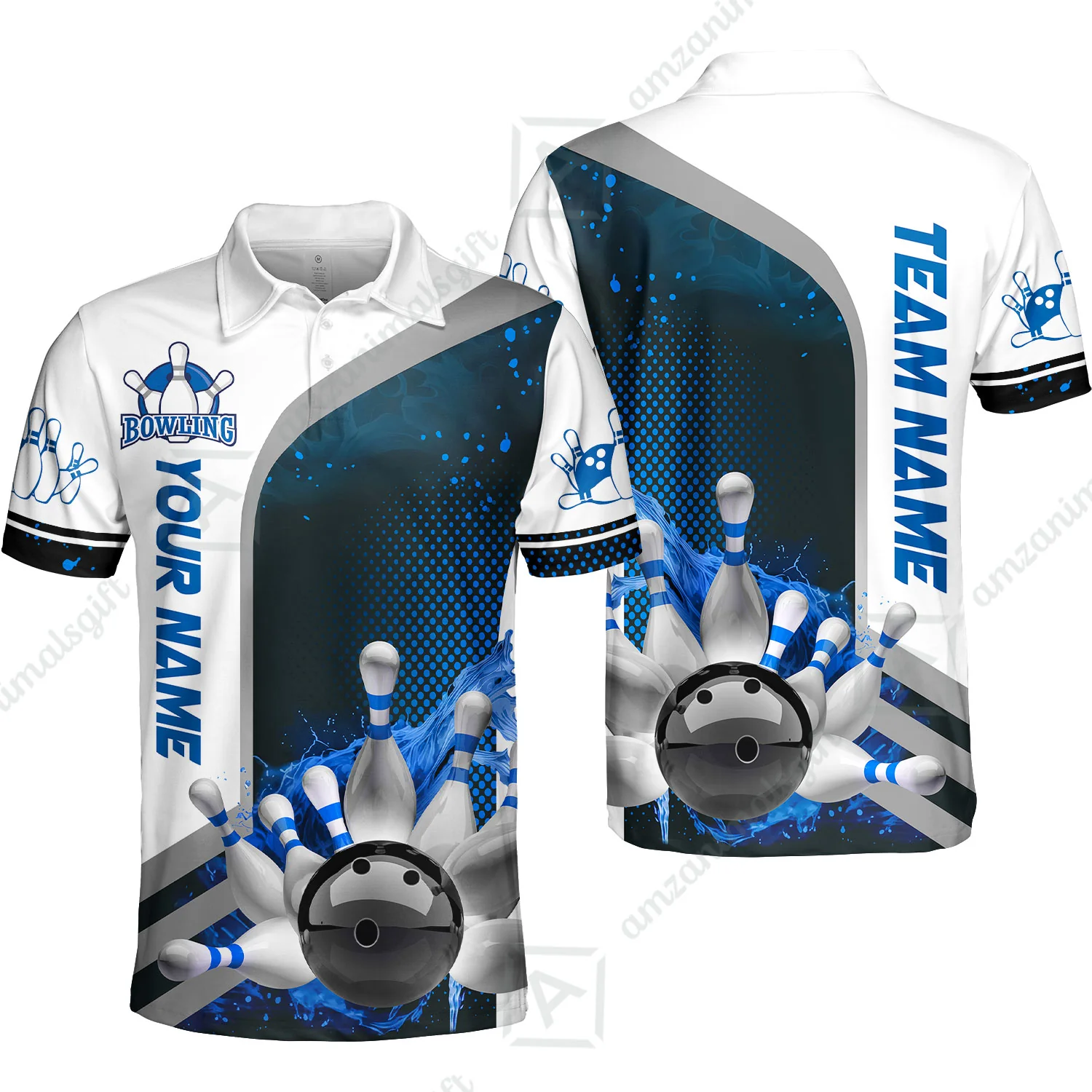Custom Team Name Bowling Team Jersey - Custom Name Bowling Ball And Pins Water Personalized Bowling Polo Shirt - Uniform Shirt For Bowlers - Image 4