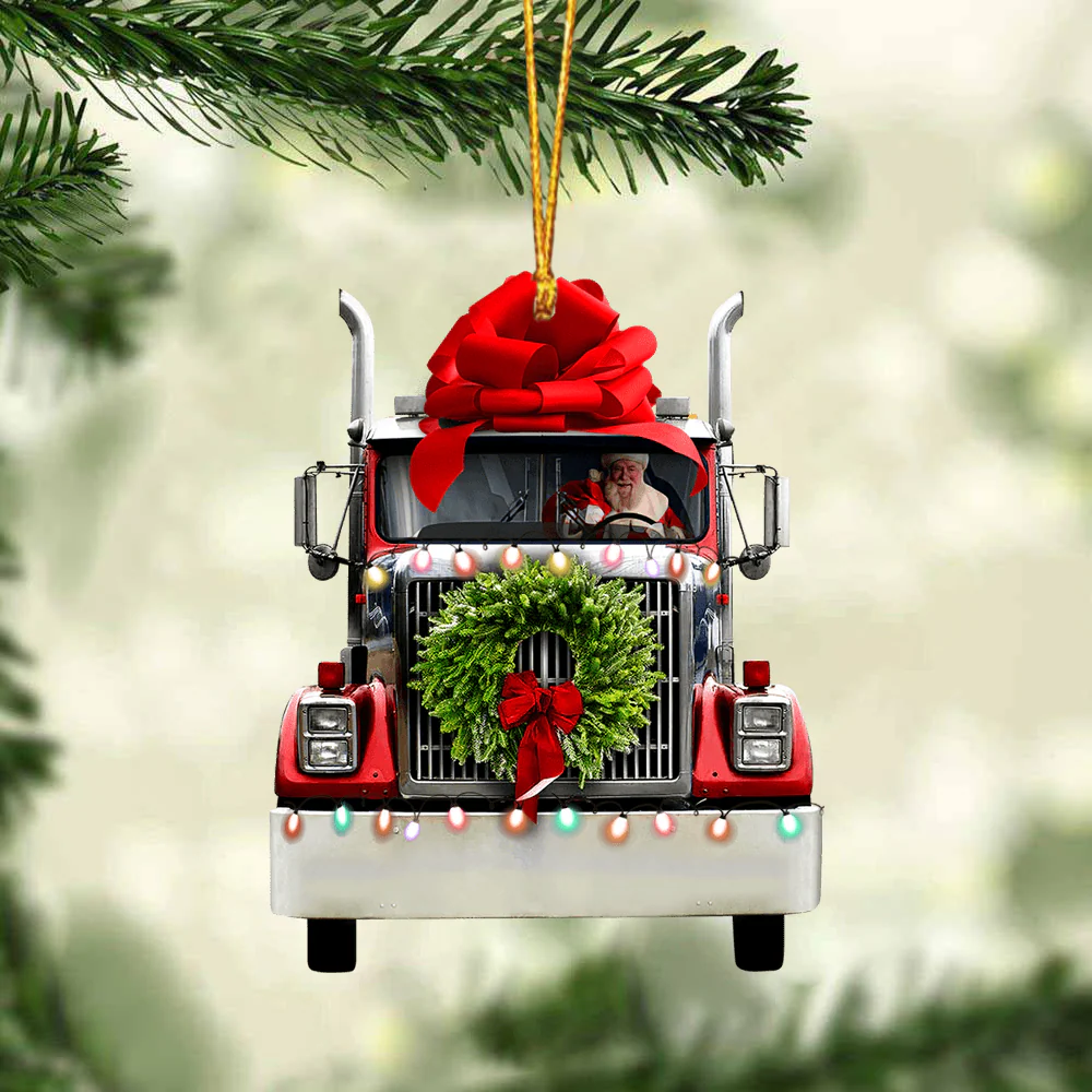 Custom Truck Acrylic Christmas Ornament, Personalized Santa Claus Driving Christmas Truck Acrylic Ornament For Truck Driver, Christmas - Image 2