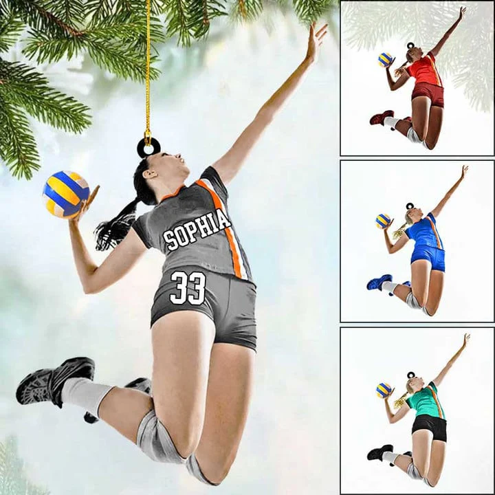 Custom Volleyball Acrylic Christmas Ornament, Personalized Volleyball Girl Pose Acrylic Ornament For Volleyball Lover, Christmas, New Year