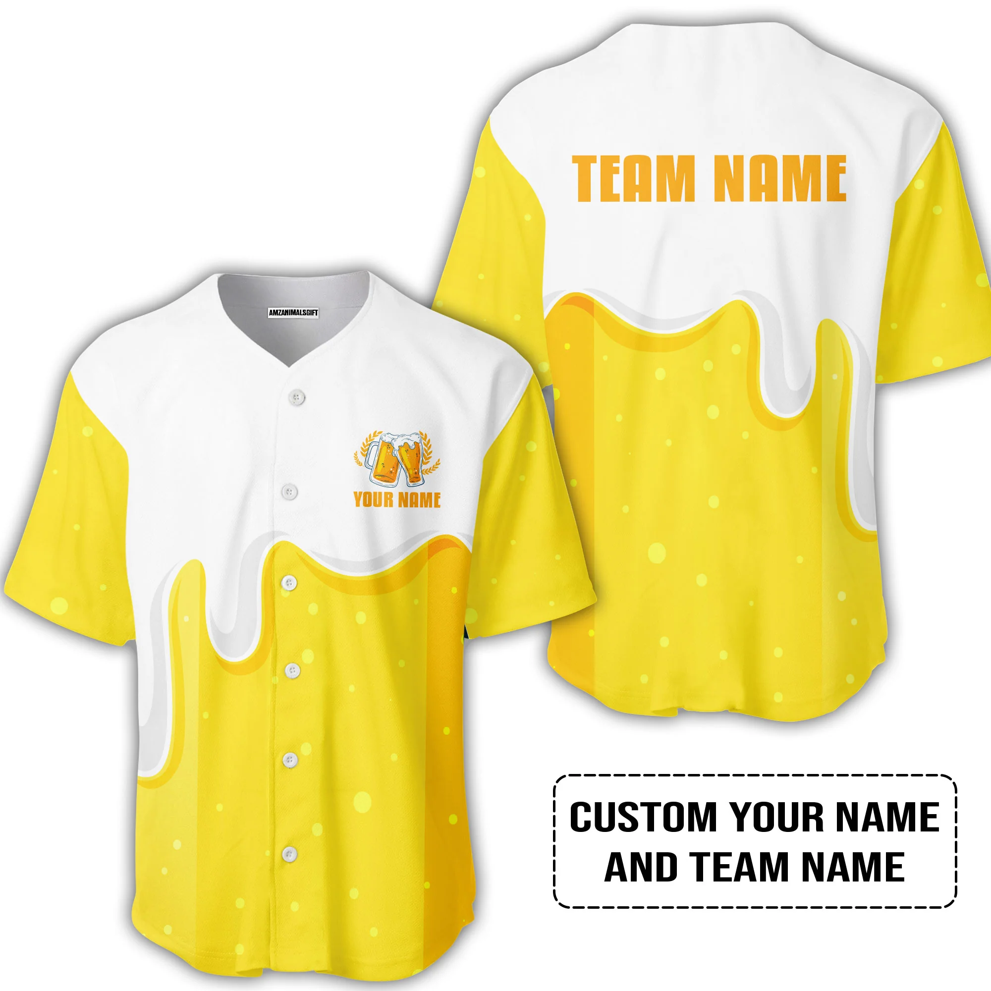 Custom Yellow White Beer Pattern Design Oktoberfest Beer Festival Performance Baseball Jersey