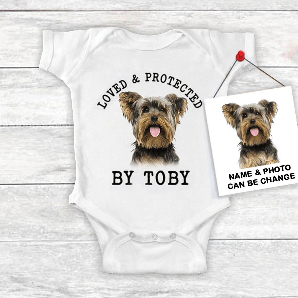 Custom Yorkie Baby Onesies, Loved & Protected By Custom Dog Newborn Onesies, Personalized Onesies - Perfect Gift For Baby, Baby Gift Onesie - Image 2