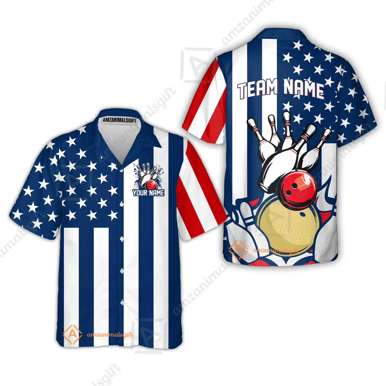 Customized American Flag Bowling Polo Shirt, Red White Blue Bowling Team Jerseys Polo Shirts, Bowling uniforms, Perfect Outfit For Bowlers - Image 6