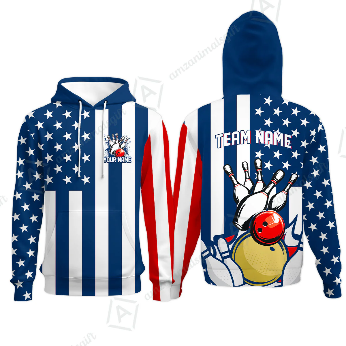 Customized American Flag Bowling Polo Shirt, Red White Blue Bowling Team Jerseys Polo Shirts, Bowling uniforms, Perfect Outfit For Bowlers - Image 9