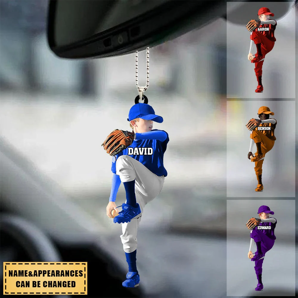 Customized Baseball Boy Throwing The Ball Acrylic Car Hanging Ornament Gift For Baseball Lovers, Son, Baseball Fans - Image 2