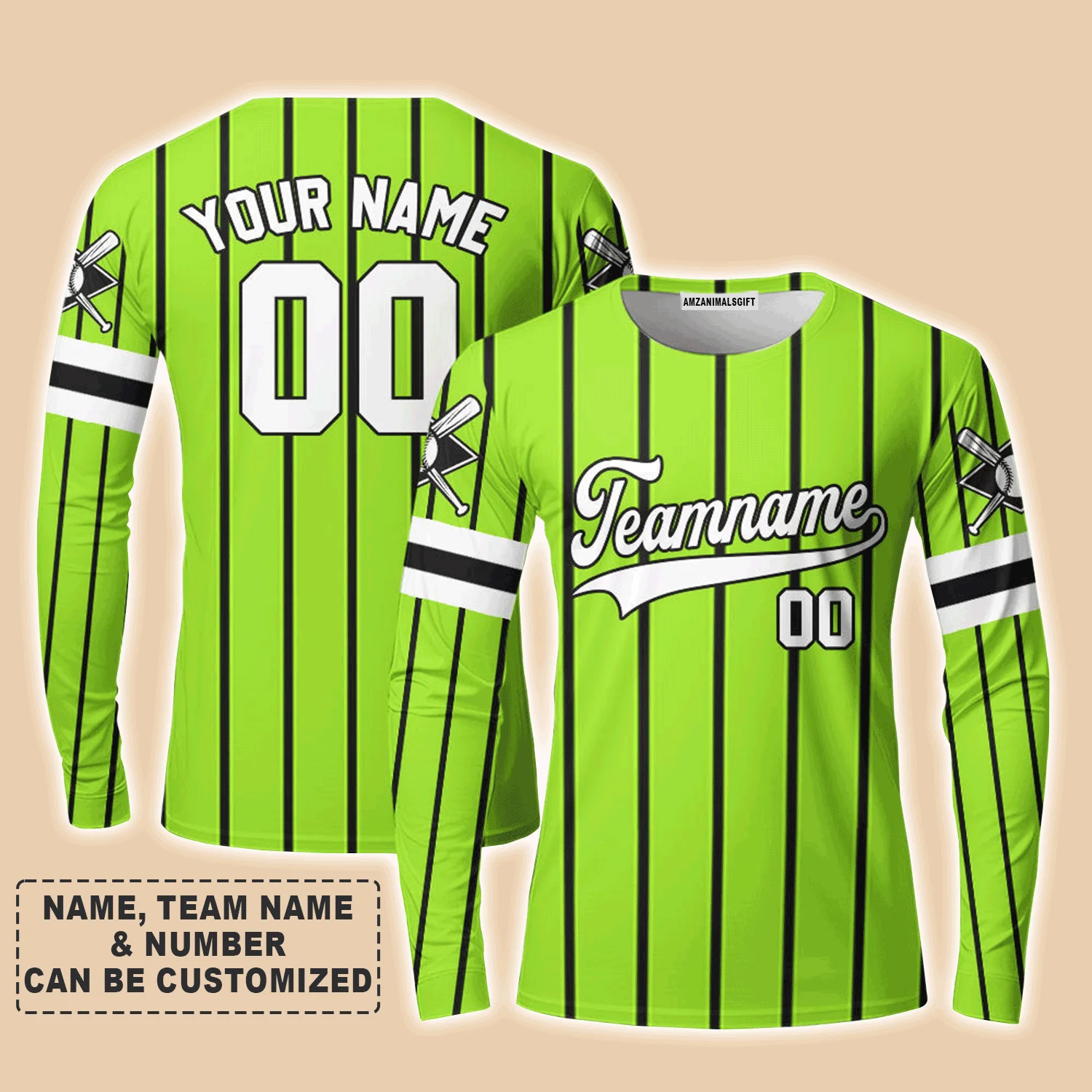 Customized Baseball Long Sleeve Shirt, Canada Baseball Logo Green Custom Long Sleeve Shirt - Perfect Long Sleeve Shirt For Men & Woman, Baseball Lovers - Image 4