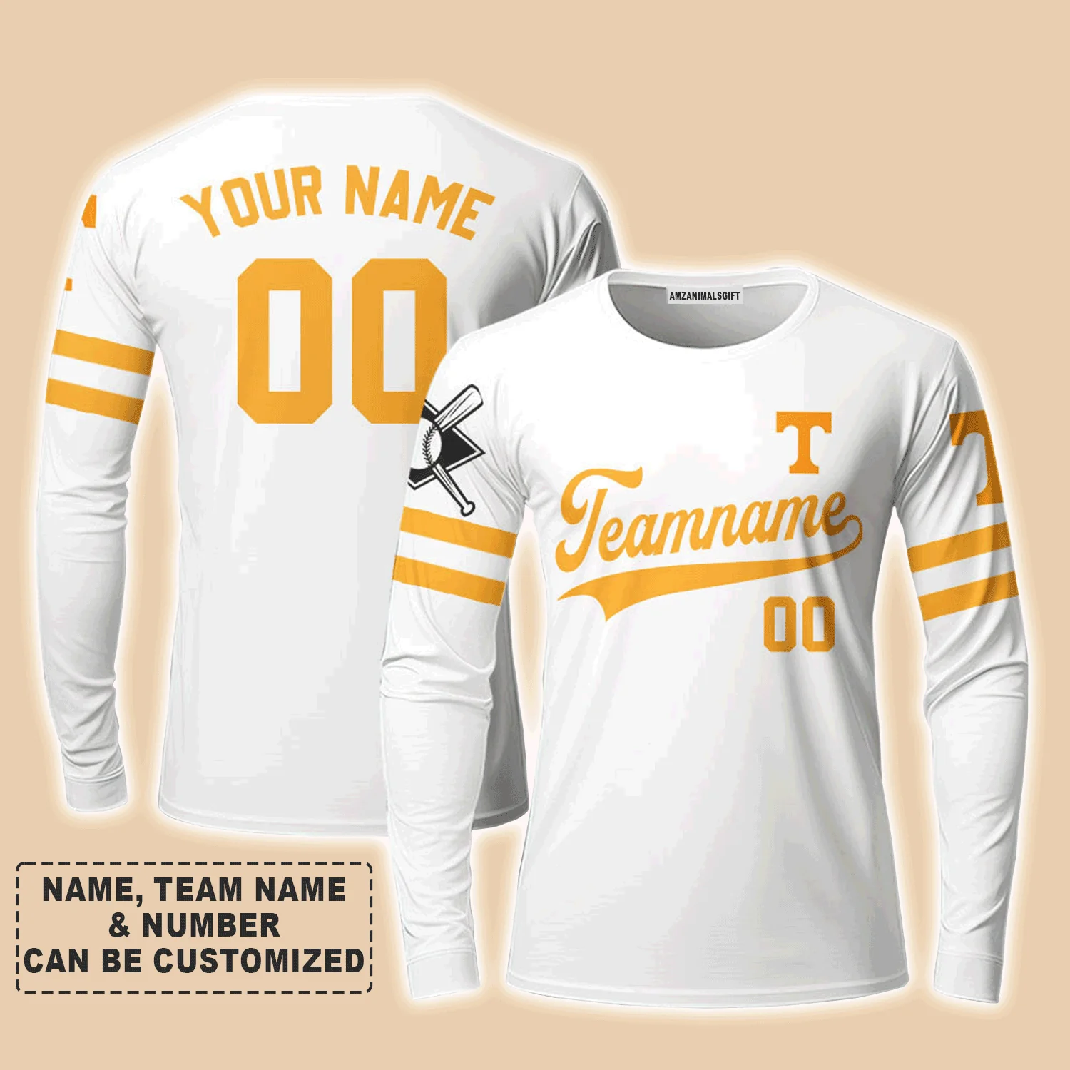 Customized Baseball Long Sleeve Shirt, Indiana Baseball Logo White Custom Long Sleeve Shirt - Perfect Long Sleeve Shirt For Men & Woman, Baseball Lovers - Image 4