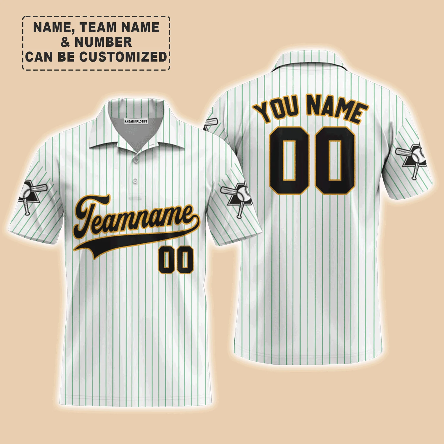 Customized Baseball Men Polo Shirt, Canada Baseball Logo White Green Custom Polo Shirt - Perfect Polo Shirt For Men, Baseball Lovers - Image 4