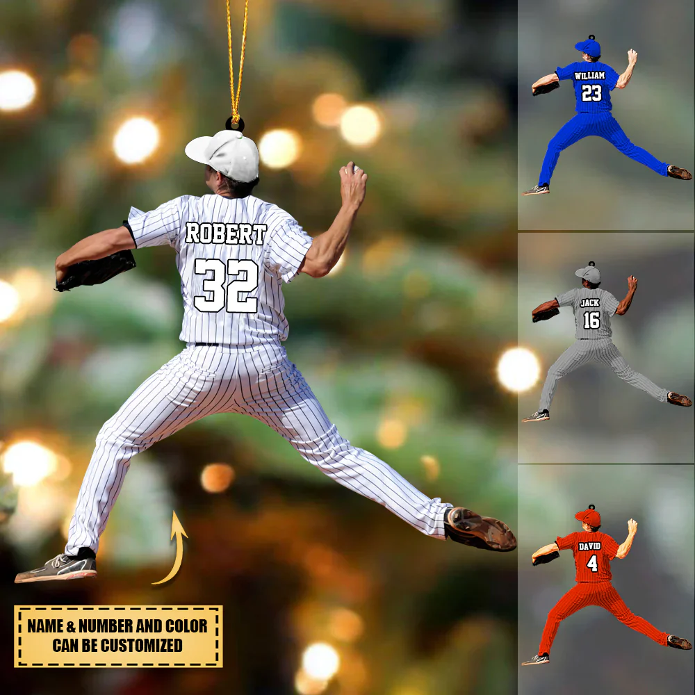 Customized Baseball Player Throwing The Ball Shaped Christmas Acrylic Ornament Gift For Baseball Lovers - Gift For Baseball Fans - Image 2