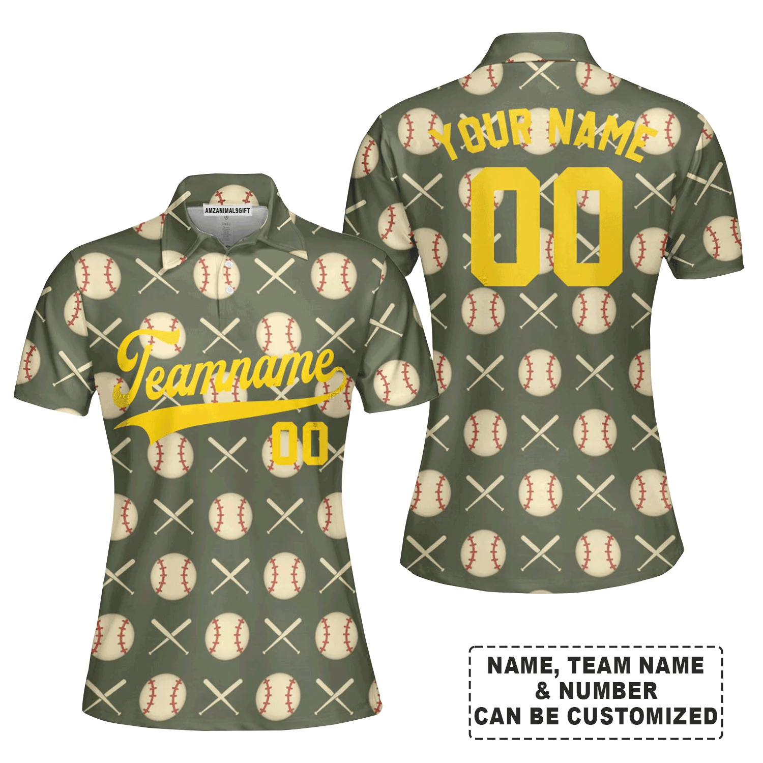 Customized Baseball Women Polo Shirt, Olive Baseball Striped Pattern Custom Polo Shirt - Perfect Polo Shirt For Women, Baseball Lovers - Image 3