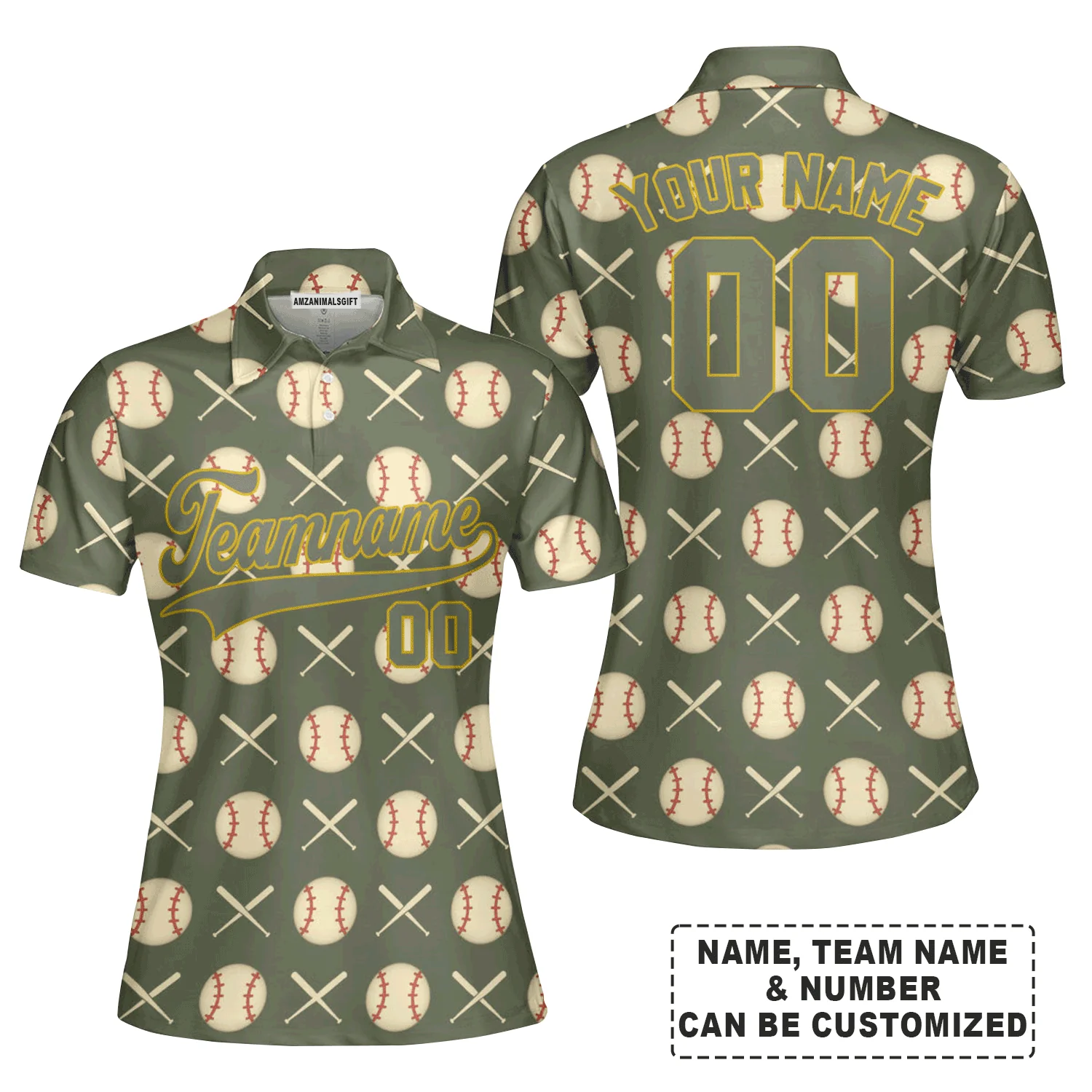 Customized Baseball Women Polo Shirt, Olive Baseball Striped Pattern Custom Polo Shirt - Perfect Polo Shirt For Women, Baseball Lovers - Image 4