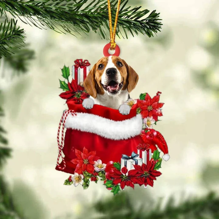 Customized Beagle In Red Gift Bag Acrylic Christmas Ornament, Personalized Christmas Gift For Dog Lovers, Dog Mom - Image 2